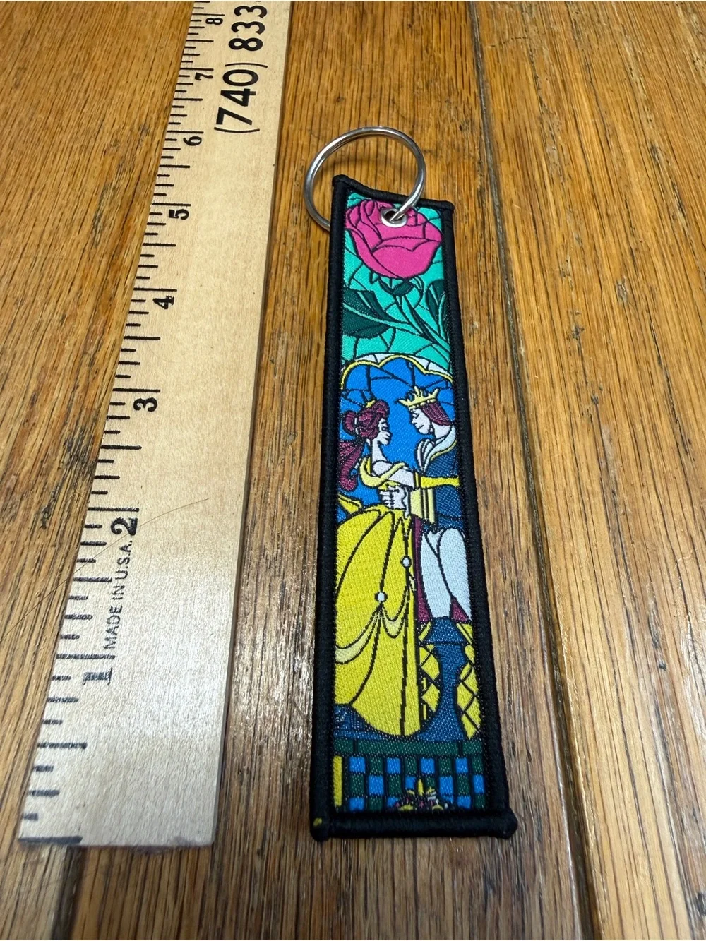 Beauty and the Beast Stained Glass Key Fob - Pink Rose & Yellow Dress